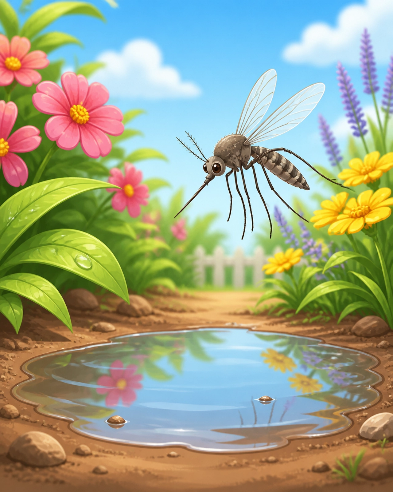 A close-up of a mosquito near a breeding site, emphasizing the need for professional care